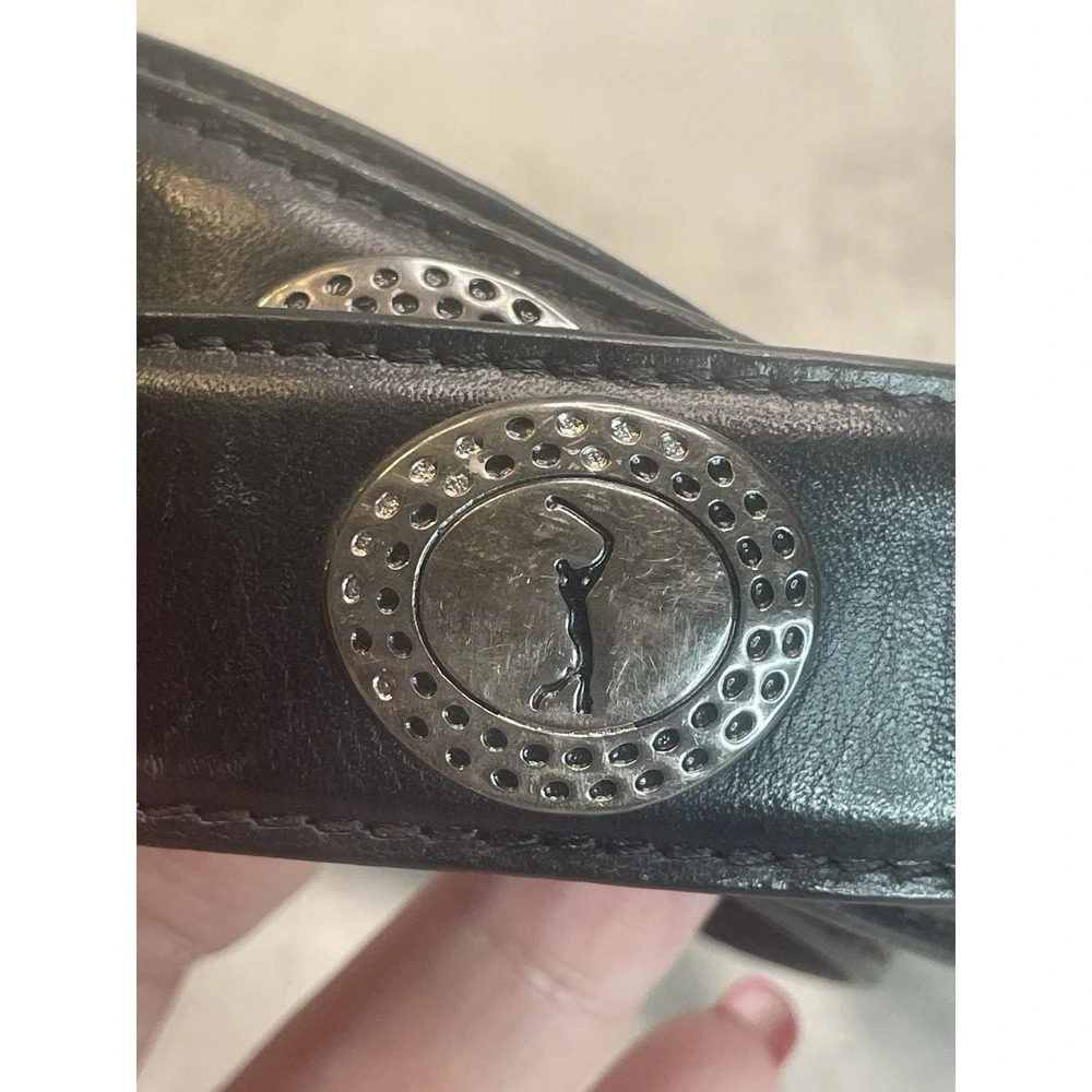 Vtg Black Genuine Leather Belt Men's Size 40  w/ Golf Emblems